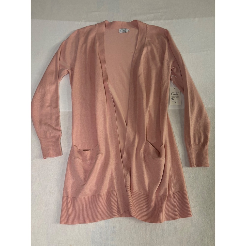 Cielo Womens Open Front Cardigan Pink Long Sleeve Pocket Knit Sweater Size M
